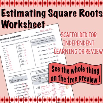 Preview of Estimating Square Root Scaffolded Worksheet with Answers
