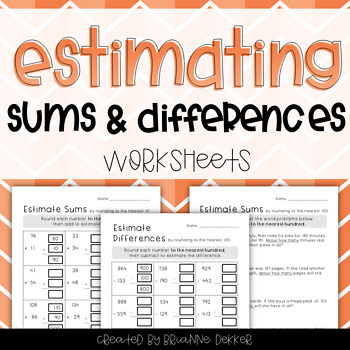 Estimating Sums Differences Worksheets by Brianne Dekker TPT