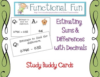Preview of Estimating Sums & Differences with Decimals Study Buddy Cards