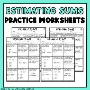 Preview of Estimating Sums Math Homework Worksheets
