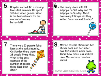 Estimating Sums and Differences Task Cards Word Problems | TpT