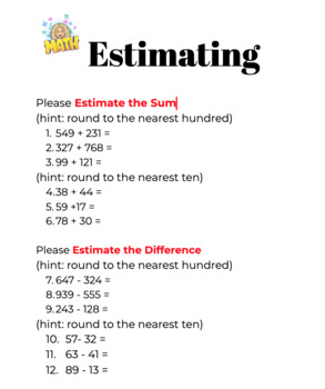 Preview of Estimating Worksheet