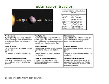 Preview of Estimation Choice Board