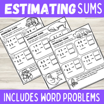 Preview of Estimation: Estimating Sums Worksheets | 2nd & 3rd Grade Math Animal Theme