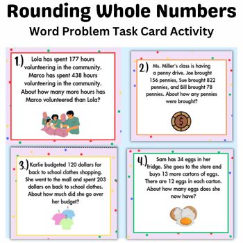 Rounding up + down — whole numbers style A little bit of task card