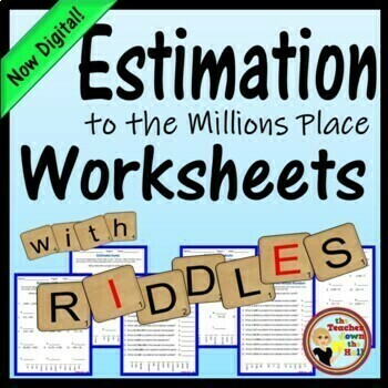 Preview of Estimation Worksheets with Riddles Rounding Numbers Activities Print & Digital