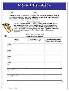 Preview of Estimation Activity Worksheet