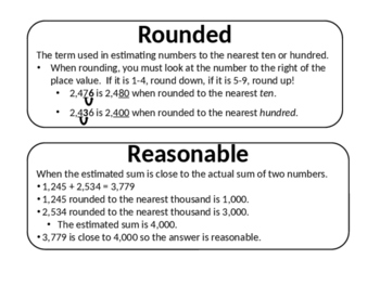 Preview of Estimation and Rounding Vocabulary Cards