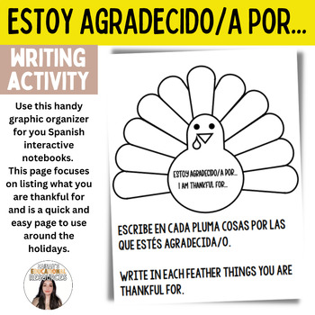 Preview of Estoy Agradecido/a Por... Thanksgiving Spanish Writing Graphic Organizer