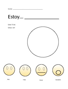 Preview of Estoy ('i am') emotions worksheet in spanish