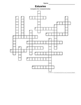 Estuaries Crossword and Answer Key by Counseling in the Clouds | TPT