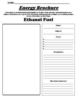 Preview of Ethanol Fuel "Informational Brochure" WebQuest & Worksheet