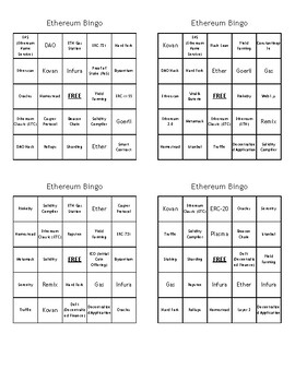 Preview of Ethereum Crypto Bingo - (100) Different Cards - Just Print, Cut, and Play!