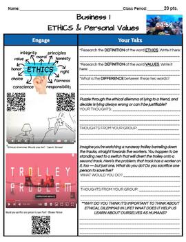 Preview of Ethics & Personal Values HyperDoc Lesson