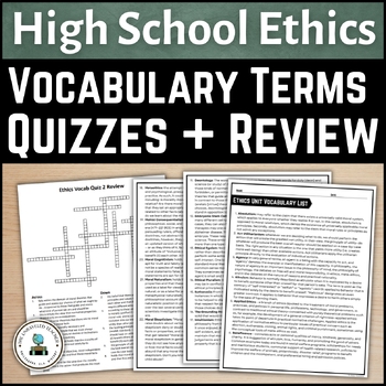 Preview of Ethics Vocab List with Quizzes and Crosswords for High School Philosophy