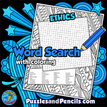 Preview of Ethics Word Search Puzzle Activity Page with Coloring | Social Conscience