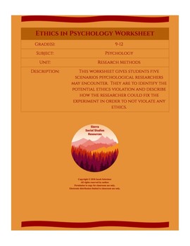 Ethics in Psychology Worksheet by Sierra Social Studies Resources