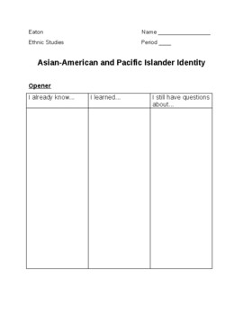 Preview of Ethnic Studies: Asian-American and Pacific Islander Identity Packet