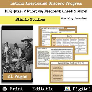 Preview of Ethnic Studies: Bracero Program Primary Source Analysis Quiz & More!