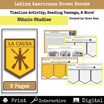 Preview of Ethnic Studies: Brown Berets Timeline Activity, Reading Passage & More