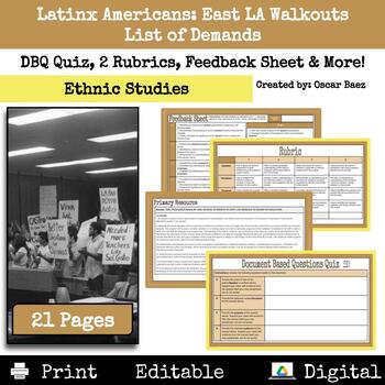 Preview of Ethnic Studies: East LA Walk Outs Demands Primary Source Analysis Quiz & More!