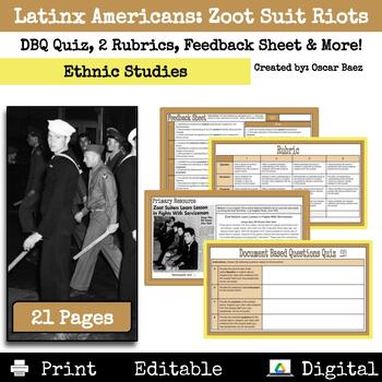 Preview of Ethnic Studies: Zoot Suit Riots Primary Source Analysis Quiz, Rubrics, & More!
