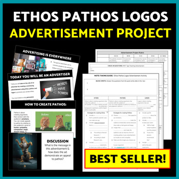 Preview of Ethos Pathos Logos Advertisement Project Template Fun Activities Rubric Rhetoric