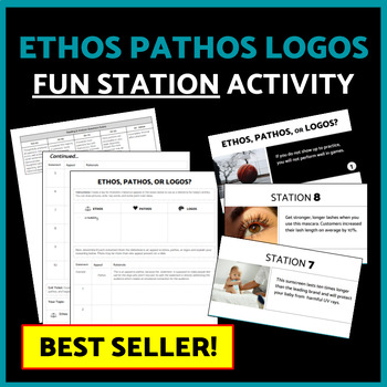 Preview of Ethos Pathos Logos Fun Activities: STATIONS, Ethos Pathos Logos Worksheet