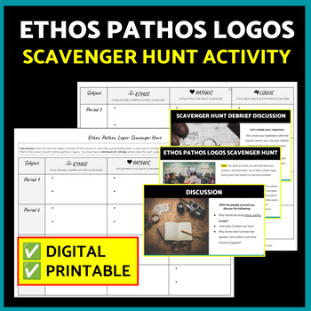 Preview of Ethos Pathos Logos Fun Activity, Ethos Pathos Logos Worksheet: Scavenger Hunt