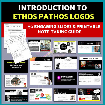 Preview of Ethos Pathos Logos Notes Worksheet, Unit Slideshow Introduction Powerpoint