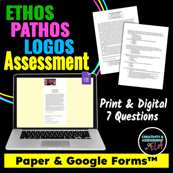Preview of Ethos, Pathos, Logos Quiz Print & Digital Assessment | with Bush's 9/11 Address