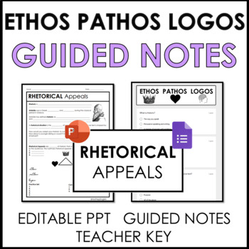 Preview of Analyze Commercials for Ethos Pathos Logos - Guided Notes, Editable PPT, & Quiz