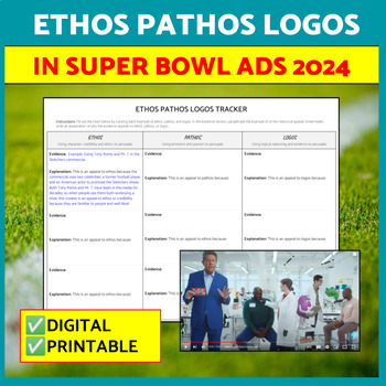 Preview of Ethos Pathos Logos Worksheet Superbowl Commercials, Fun activities, Tracker