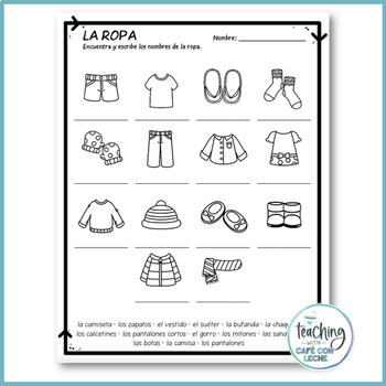 Free Etiqueta las prendas de ropa - Label the clothes in Spanish