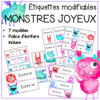 Preview of Étiquettes modifiables - Monstres joyeux