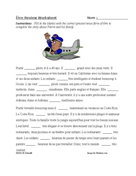 Preview of Être Verb Review in Present Tense with a Short Story: French Worksheet