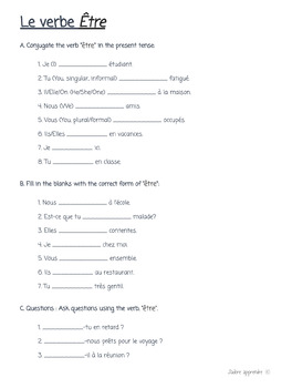 Preview of Être Worksheets (Present Tense)