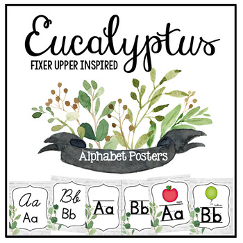 Preview of Eucalyptus Alphabet Posters - Cursive and Print - Farmhouse Decor