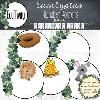 Preview of Eucalyptus Alphabet Posters EDITABLE {Farmhouse Decor}