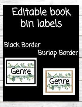 Preview of Eucalyptus Book Bin Labels *EDITABLE*