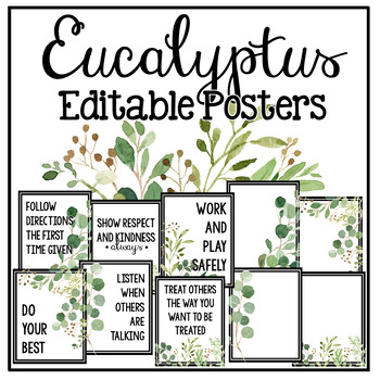 Preview of Eucalyptus Editable Posters - Classroom Rules