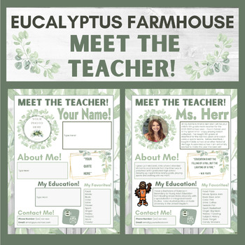 Preview of Eucalyptus Farmhouse "Meet the Teacher" Editable on Google Slides