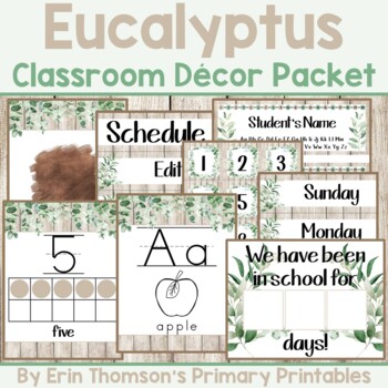 Preview of Eucalyptus & Rustic Wood Classroom Décor ~ Editable