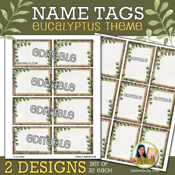 Preview of Eucalyptus Theme Tags Editable File for Names Badges Labels Class Decor