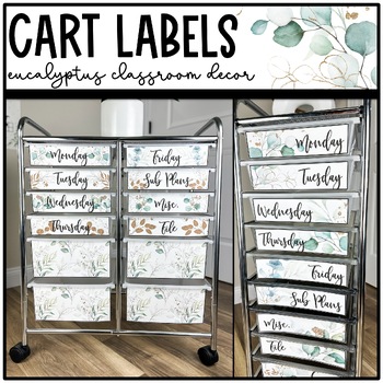 Preview of Eucalyptus and Gold Classroom Decor: 10 12 Drawer Cart | Rolling Cart