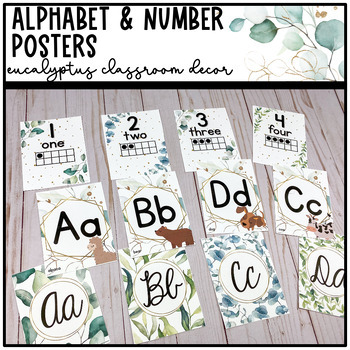 Preview of Eucalyptus and Gold Classroom Decor: ALPHABET & NUMBER POSTERS