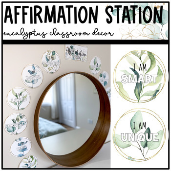 Preview of Eucalyptus and Gold Classroom Decor: Affirmation Station