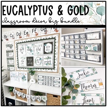 Preview of Eucalyptus and Gold Classroom Decor BUNDLE | Calming Classroom Theme