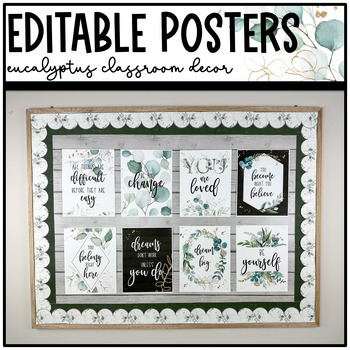 Preview of Eucalyptus and Gold Classroom Decor: Editable Posters | Calm Theme