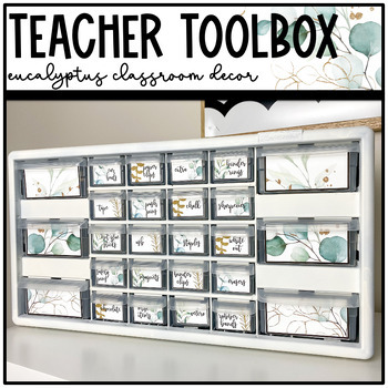 Preview of Eucalyptus and Gold Classroom Decor: Teacher Toolbox | Calm